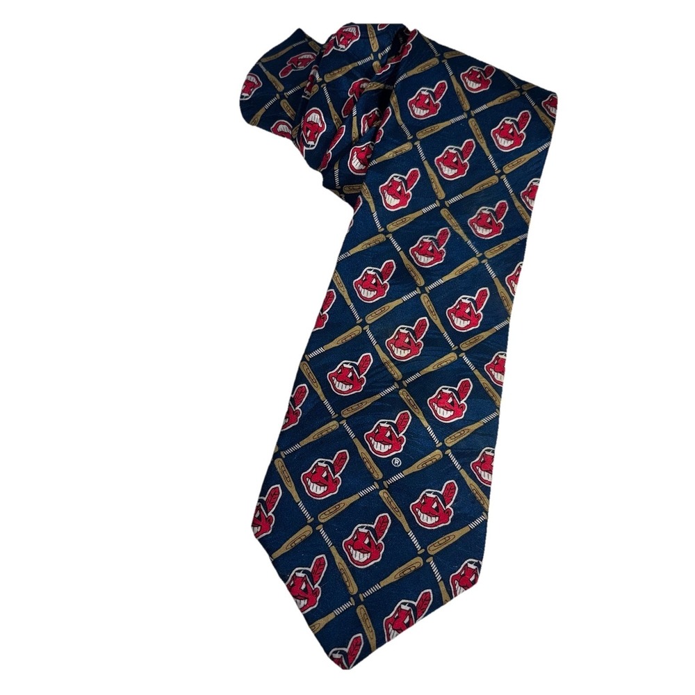Vintage Cleveland Indians Tie RM Sport Silk Neck Made In USA 90s Baseball 57"